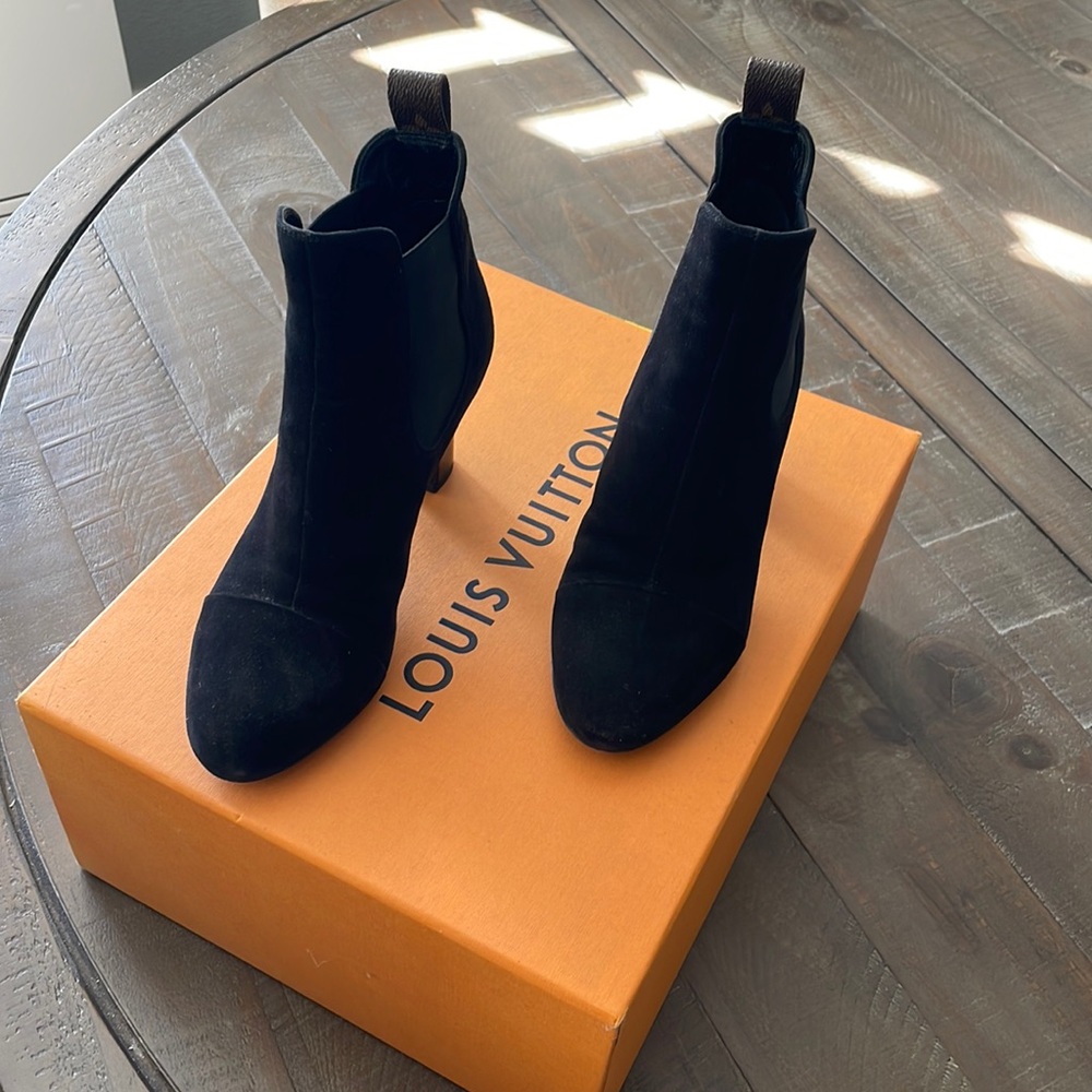 Louis Vuitton black suede booties